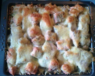 Rezept Schlemmergratin leichte Art ( Tagliatelle mit Fenchel,Chicoree und zweierlei Fisch) Schlemmergratin leichte Art ( Tagliatelle mit Fenchel,Chicoree und zweierlei Fisch) Rezept