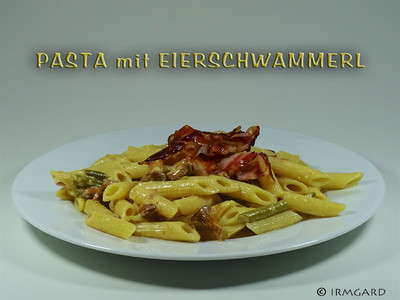 Rezept Pasta mit Eierschwammerl, Fisolen und Speck Pasta mit Eierschwammerl, Fisolen und Speck Rezept
