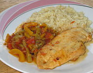 Rezept Hühnerbrust auf Paprika-Tomaten-Gemüse Hühnerbrust auf Paprika-Tomaten-Gemüse Rezept