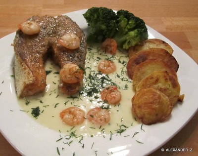 Rezept Lachssteak mit Garnelen Lachssteak mit Garnelen Rezept